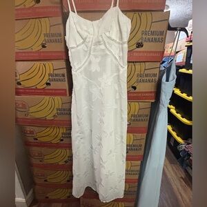 White embossed beachy midi flower embossed straps bridal shower dress large 16”